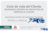 Ciclo de vida del Cliente SEMINARIO GESTIÓN DE PROYECTOS DE SERVICIO AL CLIENTE DIPLOMADO GESTION DE MERCADOS Y FINANZAS Ventas y Marcas.