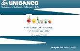 1T07 | 1 Resultados Consolidados 1º trimestre 2007 10 de maio de 2007 Unibanco e Unibanco Holdings, S.A. Relações com Investidores.
