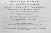 1816 Noticia breve de los obsequios tributados por la ciudad de Córdoba a la Reyna...