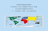 Mapamundi. Lista alfabética de continentes y guía de claves
