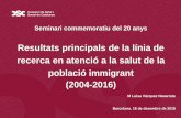 Resultats principals de la línia de recerca en atenció a la salut de la població immigrant