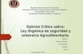 Opinión critica de la Ley Orgánica de Seguridad y Soberanía Agroalimentaria