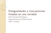 Desigualdades lineales en una variable · PDF fileDesigualdades o inecuaciones lineales en una variable Prof. Caroline Rodriguez Departamento de Matemáticas UPR - Arecibo