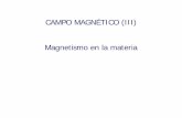 CAMPO MAGNÉTICO (III) Magnetismo en la materia · Campo Magnético Magnetismo en la materia v Los átomos tienen momentos dipolares magnéticos debido al movimiento de sus electrones