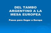 DEL TAMBO A LA MESA - inti.gob.ar · MESA EUROPEA Pasos para llegar a Europa. LA U. E./ ARGENTINA ... como indicadores de proceso. U.E./ARGENTINA ... Mediante piletas de agua con