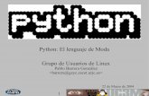 Python: el lenguaje de moda - GSyCbarrera/docs/python2-2004.pdf · Bucles while condición: ... 41 Clases class MiClase: def setDato(self, dato): self.Dato = dato def display(self):