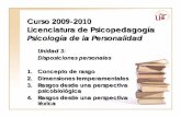 Curso 2009-2010 Licenciatura de Psicopedagogíaarea.us.es/personalidad/doc/pp_t3.pdf · Psicología de la Personalidad Unidad 3: Disposiciones personales. 1. Concepto de rasgo 2.