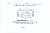 Municipalidad Provincial de Mariscal Cáceres. · Desarrollo de la Mujer y OMAPED. Centro Integral del Adulto Mayor (CIAM) ... Con el Manual de Organización y Funciones (MOF) ...
