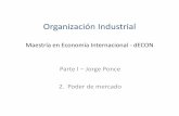 2 - Poder de mercado - Jorge Ponce€¦ · • El modelo de Cournot • Producto homogeneo con n firmas • Firma idecide la cantidad q i • Producto total: q ...