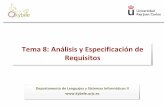 Tema 8: Análisis y Especificación de Requisitos · Análisis y especificación de requisitos Índice Introducción Artefactos Modelo de análisis Clases de análisis Realización