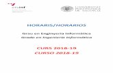 HORARIS/HORARIOS - inf.upv.es · HORARIS/ HORARIOS. Grau en Enginyeria Informàtica . Grado en Ingeniería Informática. CURS 2018-19 . CURSO 2018-19
