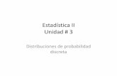 Estadística II Unidad # 3 - administradorjorgevelcas · discreta . Distribuciones de probabilidad •Distribuciones de probabilidad discreta La distribución de probabilidad de una