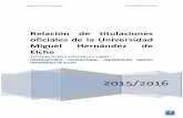 Relación de titulaciones oficiales de la Universidad Hernández de · 2015-07-24 · Catálogo de funciones y titulaciones Universidad Miguel Hernández 5 FACULTAD DE MEDICINA –