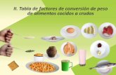 II. TABLA DE FACTORES DE CONVERSIÓN DE PESO DE ALIMENTOS · La Tabla incluye 9 grupos de alimentos con sus respectivos factores de conversión (FC), obtenidos luego de someter los