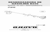 DESBROZADORA DE GASOLINA D226 · Esta herramienta es una desbrozadora de gasolina y ha sido diseñada para ser utilizada por una sola persona en trabajos forestales. El operario debe
