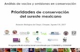 Prioridades de conservación del sureste mexicano · Se requiere de una red de ANP efectiva para reducir la tasa de pérdida de diversidad ... de distribución de especies, habitats,