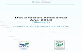 Declaración Ambiental Año 2013 · Yeso comercial (ventas) 38.972 Fabricación de cementos Carbonato de níquel 137 Fabricación de compuestos de níquel Como indicador de la producción