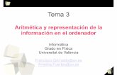Informática Grado en Física Universitat de València ... · El cambio de base de decimal a binario se hace mediante divisiones sucesivas. Por ejemplo, para pasar 75 a binario hacemos