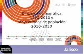 Dinámica demográfica 1990-2010 y proyecciones de población · Volumen y porcentaje de la población de 65 y más años de edad por sexo, 2010-2030 Jalisco. Volumen y porcentaje