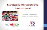 Estrategias Mercadotecnia Internacional...• La manera en que se comercializan en esa plaza productos similares a los que pretende exportar. Ferias y exposiciones internacionales