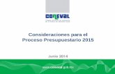 Consideraciones para el Proceso Presupuestario 2015 · Veracruz y Guerrero, registraron el mayor porcentaje de población con esta carencia (28.6, 25.7 y 25.4 por ciento, respectivamente).