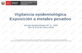 Vigilancia epidemiológica Exposición a metales pesadosDistribución de casos por exposición a metales pesados por grupos de edad. Perú, 2019* Edad promedio 7 Mediana 5 Desviación