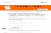 Certificado SF 47 SOFTBRAKE ES...De la empresa: S.A. HERRAJES DE CORREDERA (SAHECO) C/ BELLMUNT, 104 – P.I. DE FORADADA 08580 SANT QUIRZE DE BESORA (BARCELONA) Es conforme al Sistema