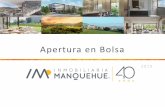 Apertura en Bolsa · 2020-04-14 · 2016 2018 Lanzamiento de proyecto El Golf de Manquehue en La Dehesa Adquisición de fundo de 3.000 hectáreas entre Colina y Lo Barnechea, donde