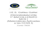 I.E.S. Galileo Galilei PROGRAMACIÓN 1º BACHILLERATO MCS I ...iesgalileocordoba.es/wp-content/uploads/2015/10/1... · derivada. Reglas de derivación de funciones elementales sencillas
