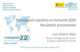Participación española en Horizonte 2020 Resultados provisionaleseshorizonte2020.cdti.es/recursos/doc/eventosCDTI/10... · 2018-11-21 · experto, al igual que en el caso de “Tecnologías