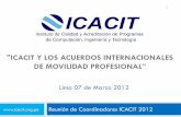 ICACIT Y LOS ACUERDOS INTERNACIONALES · "ICACIT Y LOS ACUERDOS INTERNACIONALES DE MOVILIDAD PROFESIONAL”  Reunión de Coordinadores ICACIT 2012 1 Lima 07 de Marzo 2012