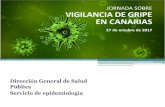 Vigilancia epidemiológica de Gripe de Canarias · VIGILANCIA DE LA GRIPE EN CANARIAS – Gripe Centinela- 376 casos declarados: 52.7% mujeres Mediana 34 años Tasa más elevada en
