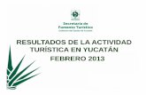 RESULTADOS DE LA ACTIVIDAD TURÍSTICA EN YUCATÁN FEBRERO 2013€¦ · Ciudad de Mérida 143,624 164,323 +14.4% Total del Estado 178,366 197,659 +10.8% Durante febrero de 2013, el