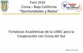 Foro 2016 Corea Baja Californiaposgrados.uabc.mx/pdf/documentosCGPI/Fortalezas... · Participación de la UABC en los 81 Posgrados de BC en el PNPC 2015 Fuente : CONACYT UABC 55.6%
