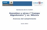 González y otras (“Campo Algodonero”) vs. MéxicoGonzález y otras (“Campo Algodonero”) vs. México Avances del cumplimiento Junio 2011 •Conducir eficazmente ... proceso