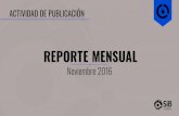 REPORTE MENSUAL · Reporte Mensual de Actividad de Publicación SiB Colombia · Noviembre 2016 Nov 2015 Dic 2015 Ene 2015 Feb 2015 Mar 2016 Abr 2016 May 2016 Jun 2016 Jul 2016 Ago