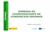 JORNADA DE ERASMUS CONSORCIOS ERASMUS COORDINADORES DE - Servicio Español para la ... · 2016-04-20 · ERASMUS JORNADA DE MOVILIDAD CONSORCIOS ERASMUS PRESUPUESTO CONVOCATORIA 2013