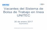 Vacantes del Sistema de Bolsa de Trabajo en línea UNITEC · 2017-01-30 · 30 de enero 2017 (Egresados) ... Eventos: cenas, cocteles, desayunos, expos. Coordinación de proveedores:
