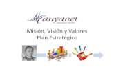 Misión, Visión y Valores Plan Estratégico · • y encarnar los valores Manyanetianos de la acogida, el respeto, la humildad, la corresponsabilidad, la coherencia, y el ambiente