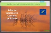 Tabla de indicadores. Consejos prácticos · Consejos prácticos. INFODAY Programa LIFE 2018. 8 de mayo, 2018 / Valladolid En las prioridades temáticas del área prioritaria Medio