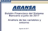 Boletín Financiero del Sistema Bancario a julio de 2017 Análisis … · 2017. 9. 7. · consolidado de crédito para adquisición de vivienda y crédito personal es del 3.9% a julio