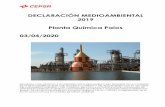 DECLARACIÓN MEDIOAMBIENTAL 2019 Planta Química Palos … · 2020. 6. 17. · La Planta Química Palos está situada en el Suroeste de España, específicamente en el Polígono Industrial