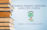 ASAMBLEA GENERAL ORDINARIA AMPA CEIP L’HORTA · 2019. 12. 8. · 1. Lectura y aprobación del acta de la sesión anterior 2. Organización de las actividades de Navidad 3. Presentación