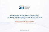 Beneficios a Empresas MiPyMe: 14 Ter y Postergación del ... · Postergación del Pago del IVA Beneficio: Permite a un grupo de contribuyentes postergar el pago íntegro del IVA de
