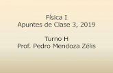 Física I Apuntes de Clase 3, 2019 Turno H Prof. Pedro ...pmendoza/2019_FisicaI/2019_Fisica1_Clase0… · Modelo de partícula • Iniciaremos nuestra descripción admitiendo que