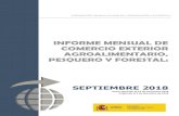 Informe mensual de Comercio exterior Agroalimentario y ......“Septiembre en cifras…” DATOS MENSUALES SEPTIEMBRE 2018 SECTOR AGROALIMENTARIO (AGRÍCOLA+GANADERO+PESQUERO+FORESTAL)