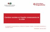 Cambios sociales en España consecuencia de la crisisEvolución de la pobreza Incremento con la crisis e incertidumbre en la actualidad. 2009 2010 2011 2012 2013 2014 Tasa de pobreza