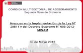 COMISION MULTISECTORIAL DE ASESORAMIENTO ......Avances en la Implementación de la Ley N 29811 y del Decreto Supremo N 008 -2012 - MINAM 30 de Mayo 2013 COMISION MULTISECTORIAL DE