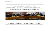 ACTA ORDINARIA Nº 72 CELEBRADA POR EL CONCEJO … · 2020. 5. 15. · ORDINARIA N° 72 2 | P á g i n a ORDINARIA No. 72 Acta de la Sesión Ordinaria sesenta y dos celebrada por