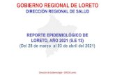 GOBIERNO REGIONAL DE LORETO...GOBIERNO REGIONAL DE LORETO DIRECCIÓN REGIONAL DE SALUD Dirección de Epidemiología –DIRESA Loreto MALARIA Hasta la SE 13- 2021, se reportó 2,323